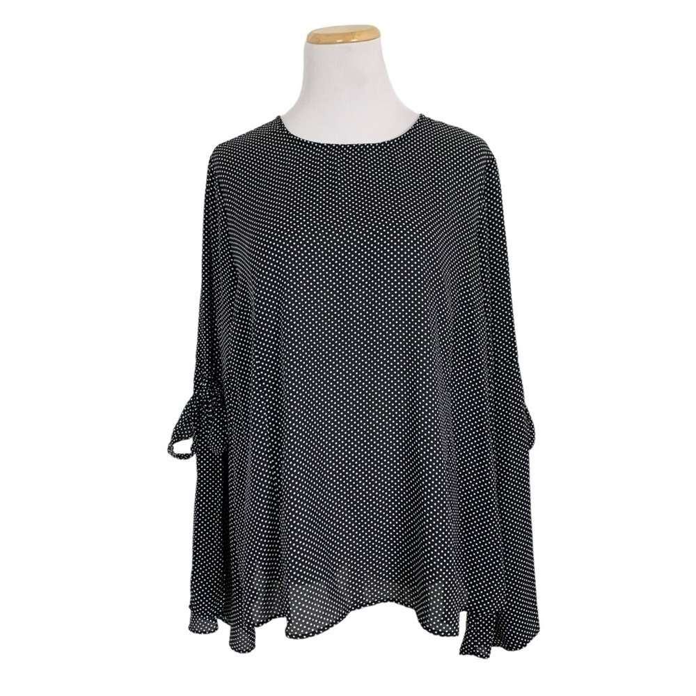 Who What Wear Polka Dot Bell Sleeve Bow Accent Blouse Size XL